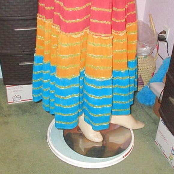 Lauren Ralph Lauren PATCHWORK Maxi Size M SKIRT Rainbow TIERED Flowy COTTON Boho - Picture 7 of 9